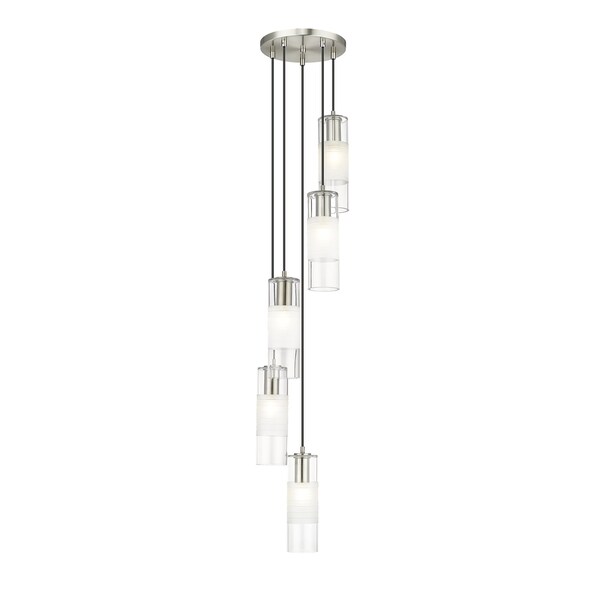 Z-Lite Alton Chandelier, 5-Light, 12 In.W x 14.25 In.H, Brushed Nickel/Clear+Frosted 824P-5R-BN - main